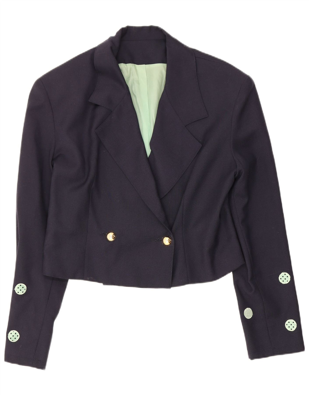Vintage Damen Crop Blazer Jacke IT 42 Medium Navy Blue Polka Dot