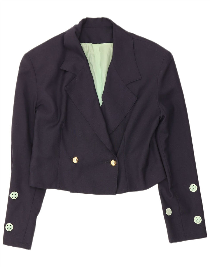 Vintage Damen Crop Blazer Jacke IT 42 Medium Navy Blue Polka Dot