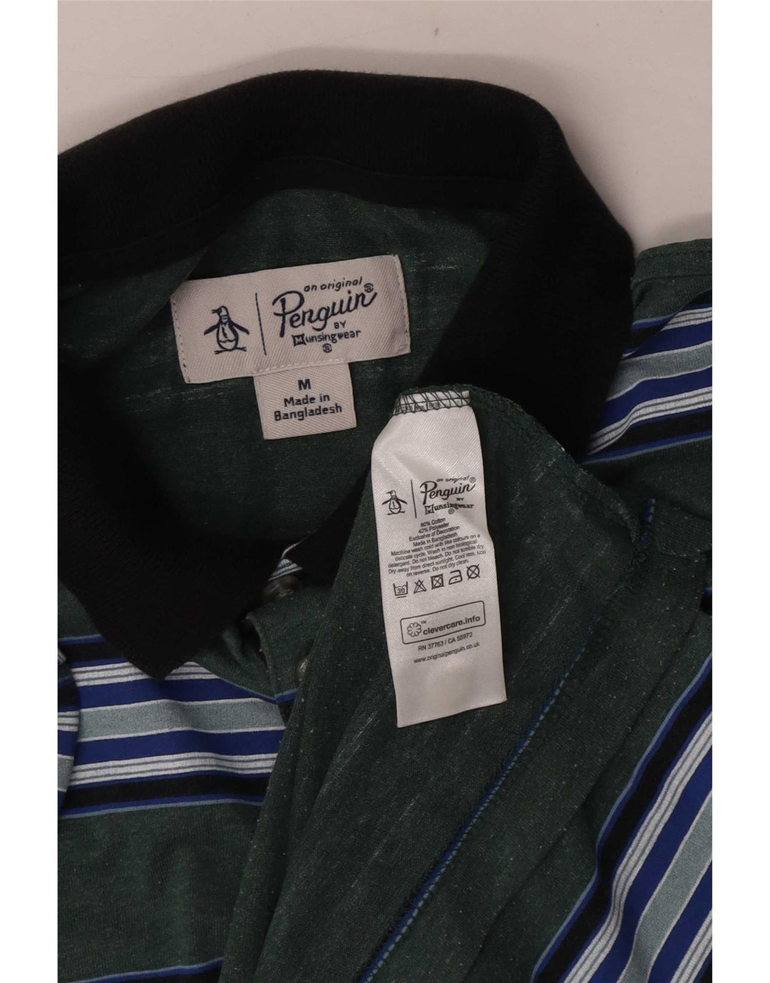Penguin Herren-Poloshirt mit normaler Passform, kurzärmelig, mittelgrün gestreift