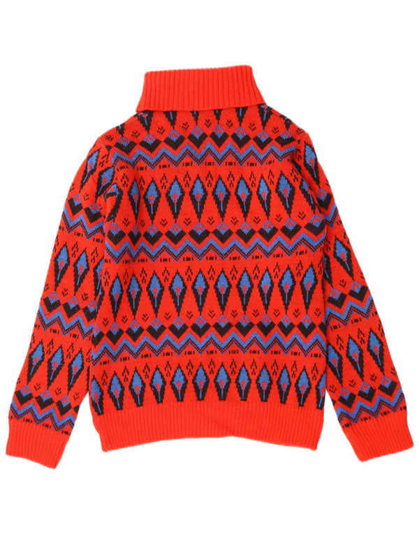 Vintage Damen Rollkragenpullover Pullover Größe 4 Kleine rote Fair-Isle-Wolle