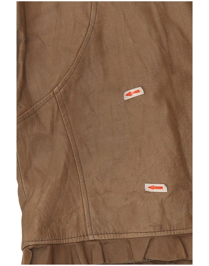 Vintage Damen Crop Lederjacke UK 10 Small Beige