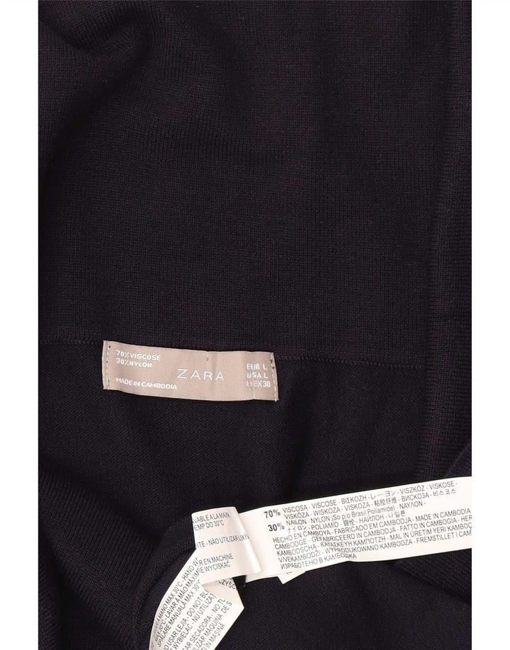 Zara Damen Top Langarm UK 14 Large Marineblau Viskose