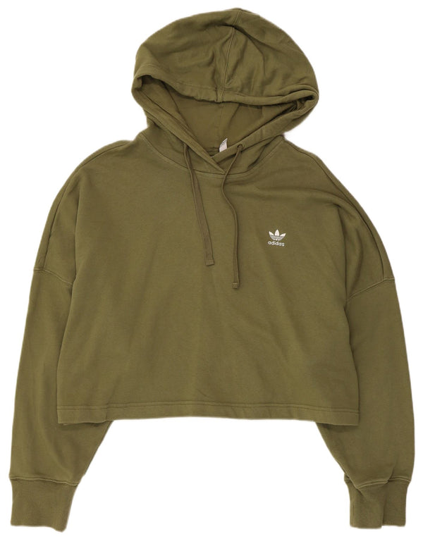 Adidas Damen Crop Oversized Hoodie Pullover UK 16 Large Khaki Baumwolle
