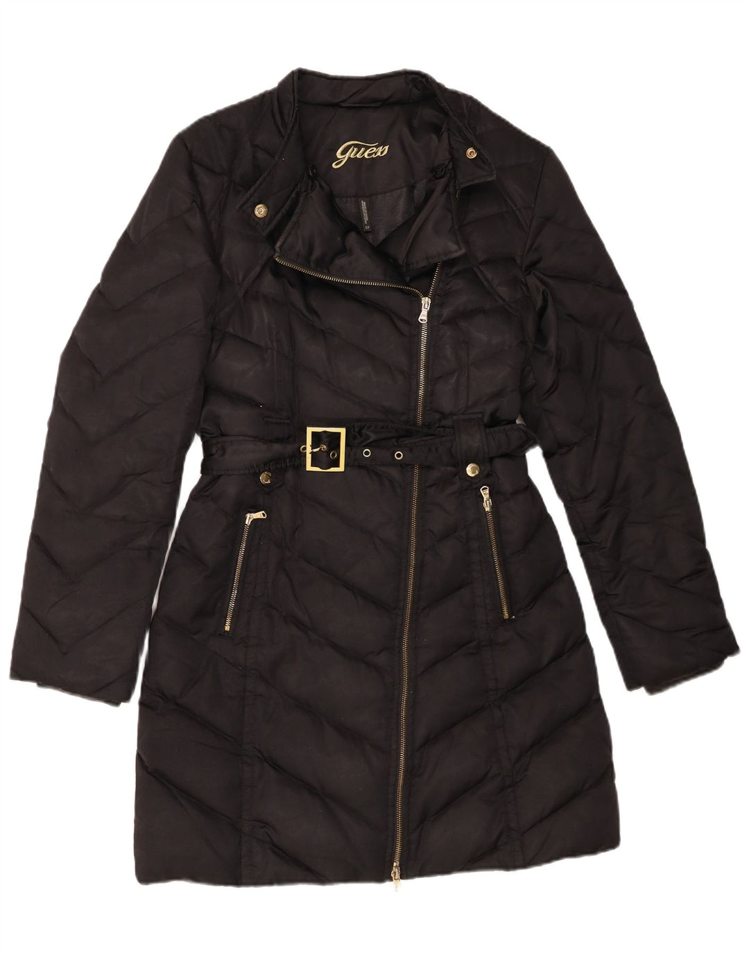 Guess Damen gepolsterter Mantel UK 10 Small Schwarz Nylon