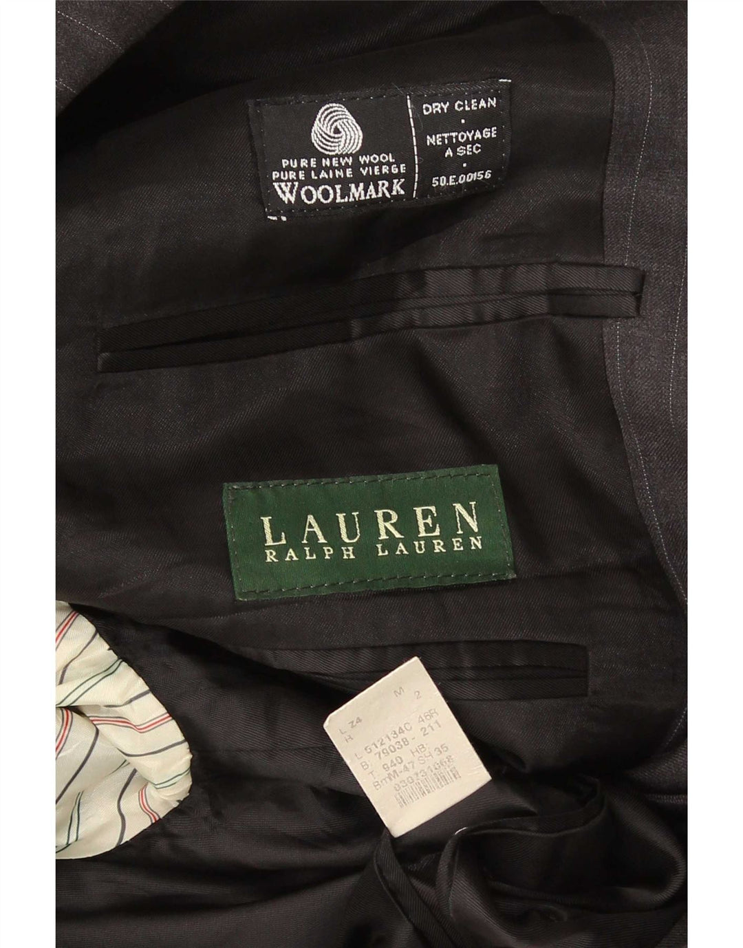Ralph Lauren Herren-Blazer mit 2 Knöpfen, UK 46, 2XL, graue Nadelstreifenwolle