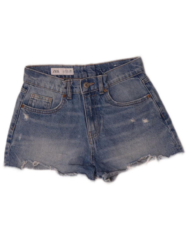 Zara Jeansshorts im Used-Look für Mädchen, 13–14 Jahre, W24, blaue Baumwolle