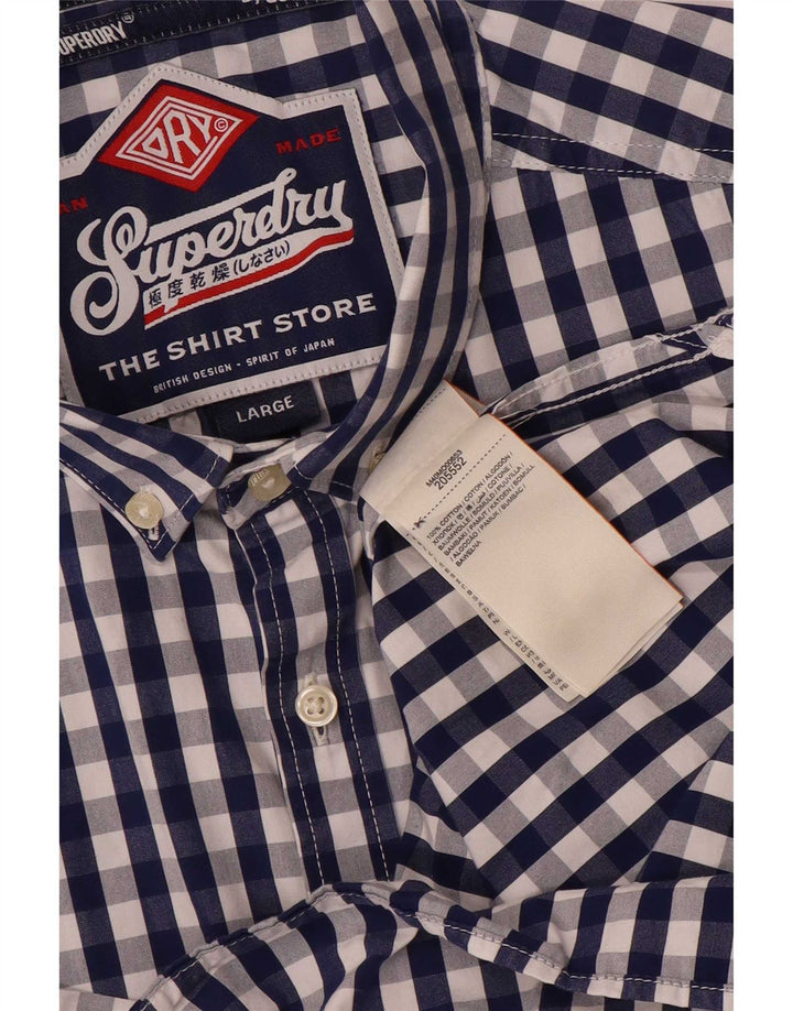 Superdry Herren-Hemd, groß, marineblau, Gingham-Baumwolle