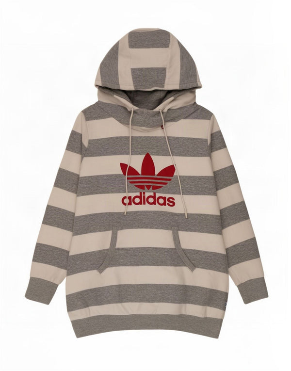 Adidas Damen Longline Graphic Hoodie Pullover IT 40 Small Grau gestreift