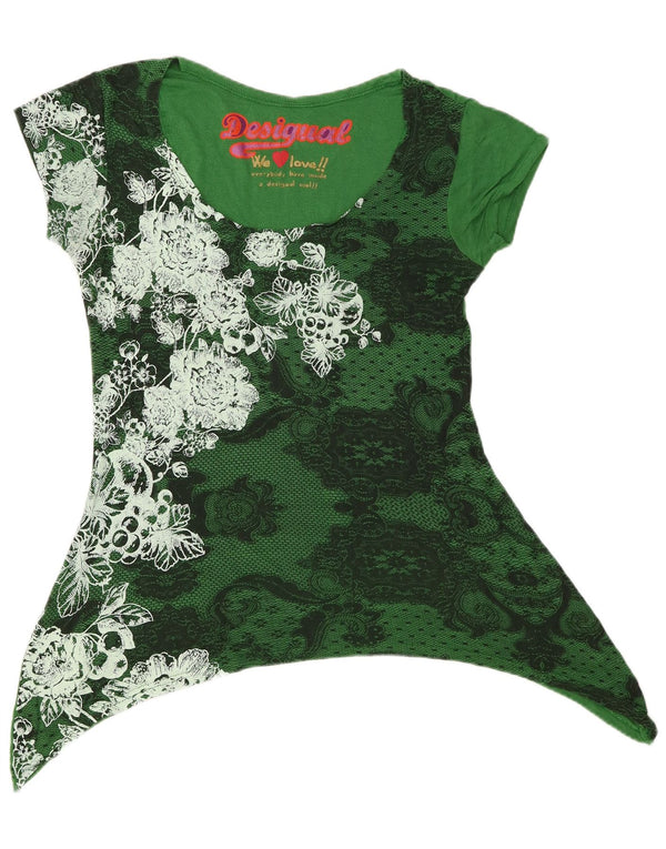 Desigual Womens Graphic Asymmetric Tunic Top UK 14 Großes grünes Blumenmuster