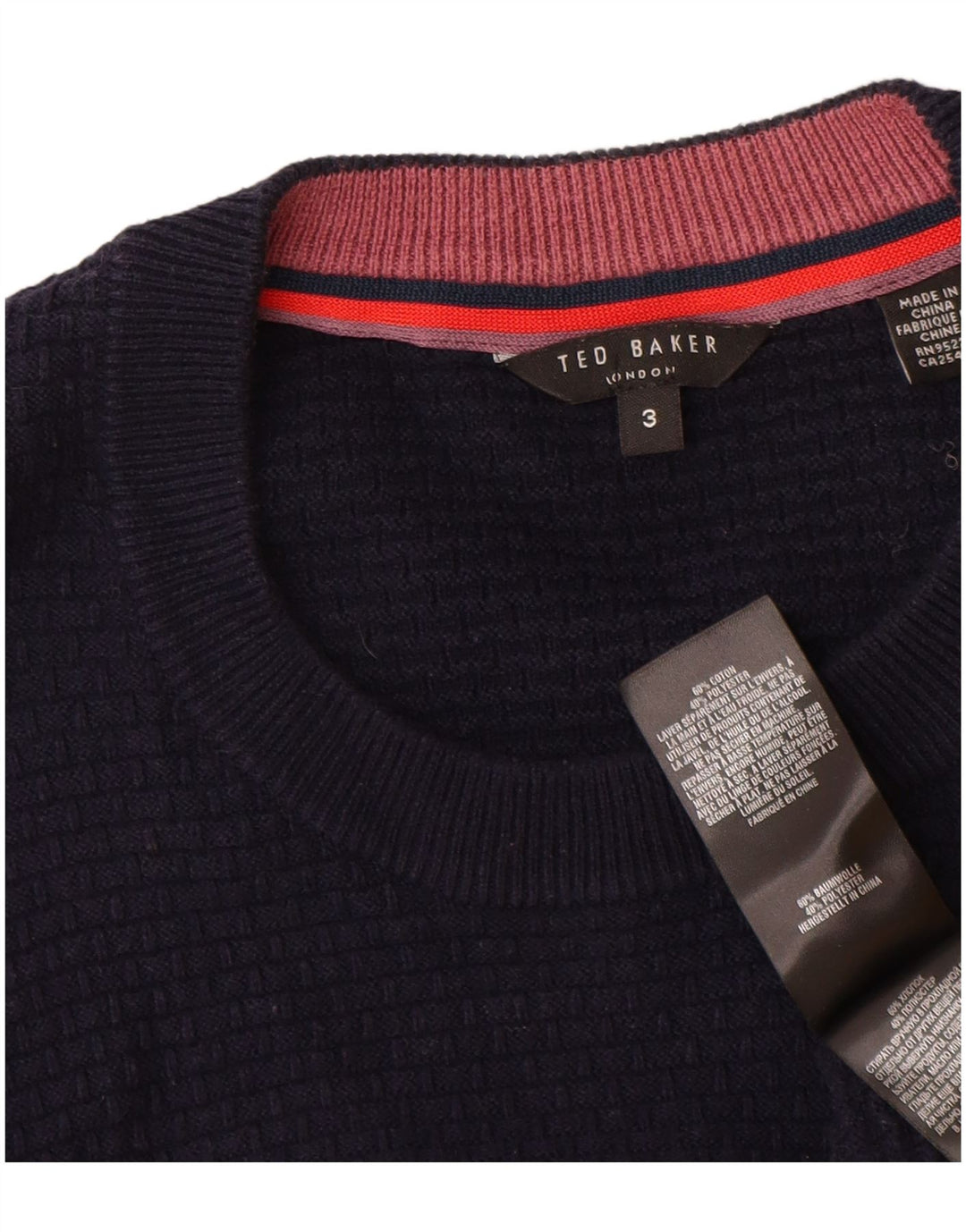 Ted Baker Herren-Pullover mit Rundhalsausschnitt, Größe 3, mittelgroß, marineblau, Baumwolle