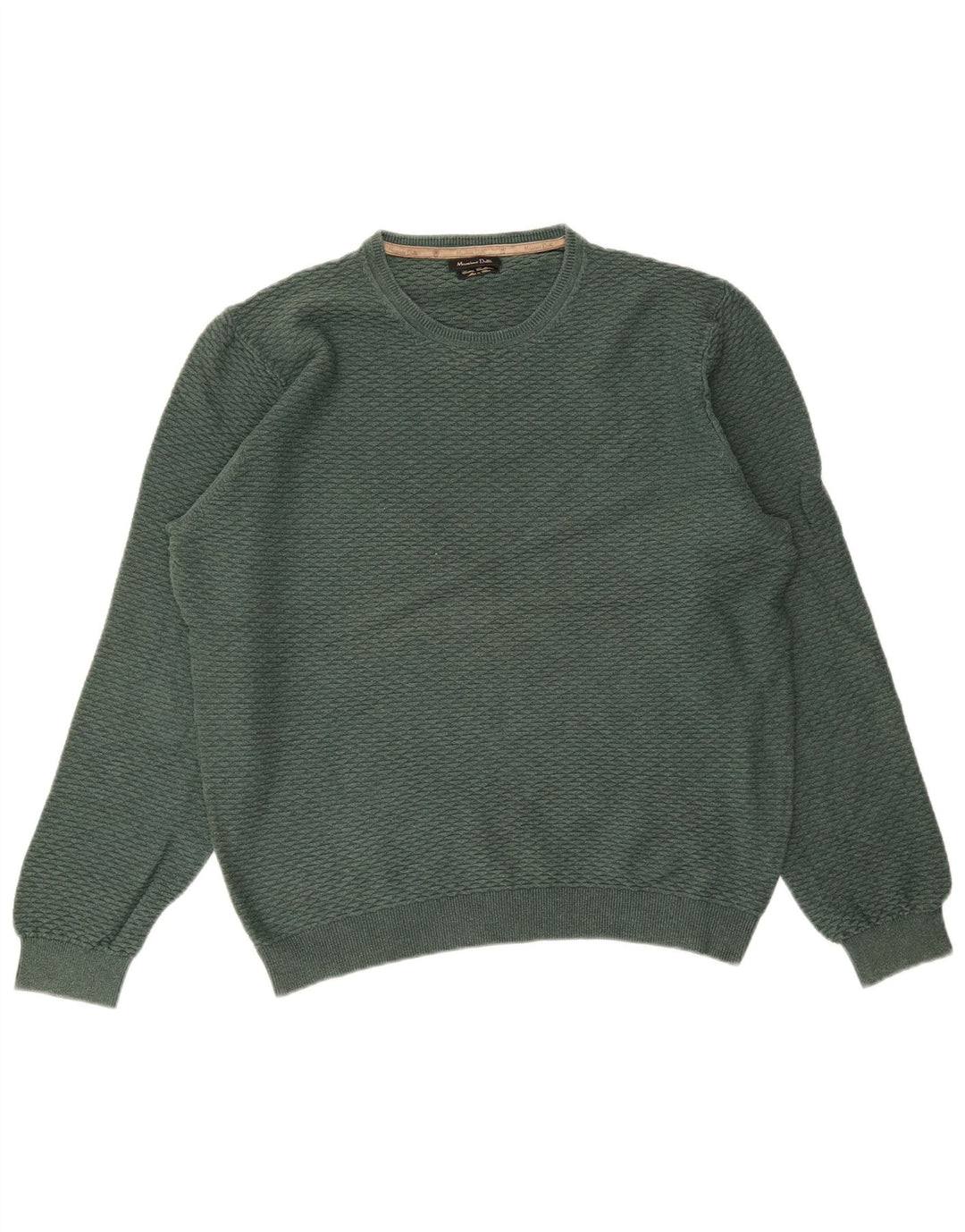 MASSIMO DUTTI Herren-Pullover mit Rundhalsausschnitt, 2XL, grüne Baumwolle
