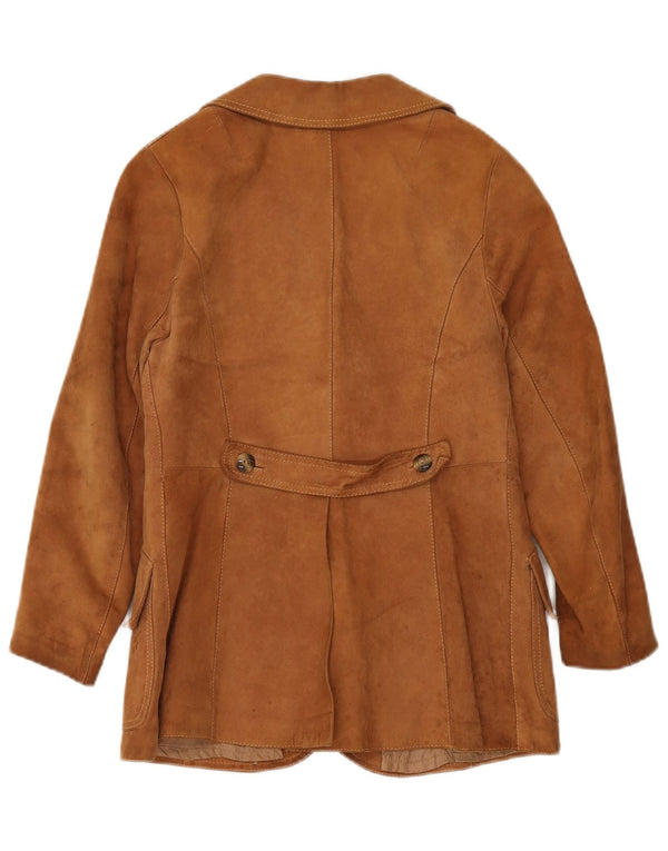 VINTAGE Damen 3-Knopf-Wildleder-Blazerjacke IT 42 Mittelbraun
