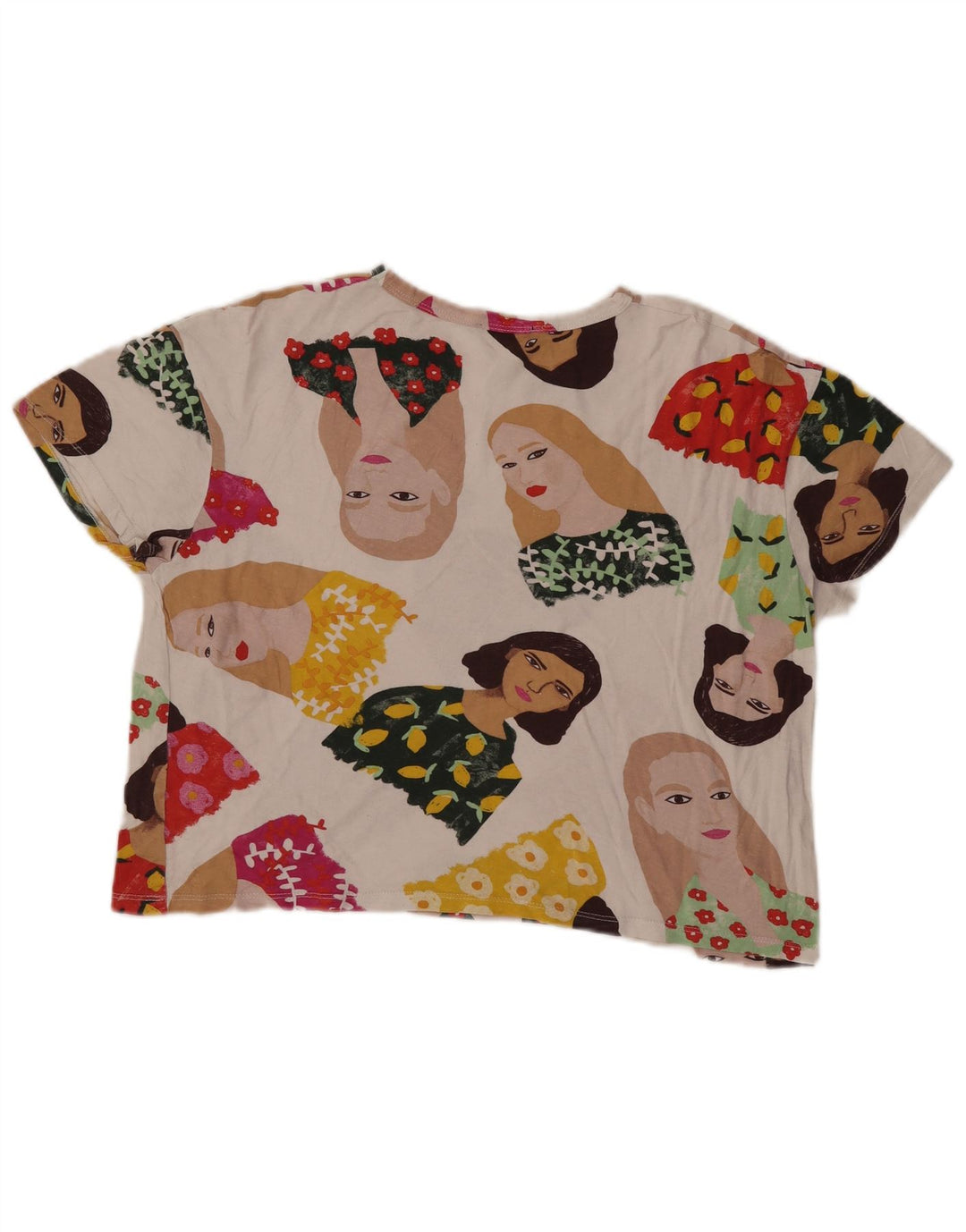 Zara Damen Crop Oversize Graphic T-Shirt Top UK 10 Small Weiß