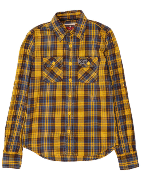Superdry Mens Flannel Shirt Medium Yellow Check Cotton