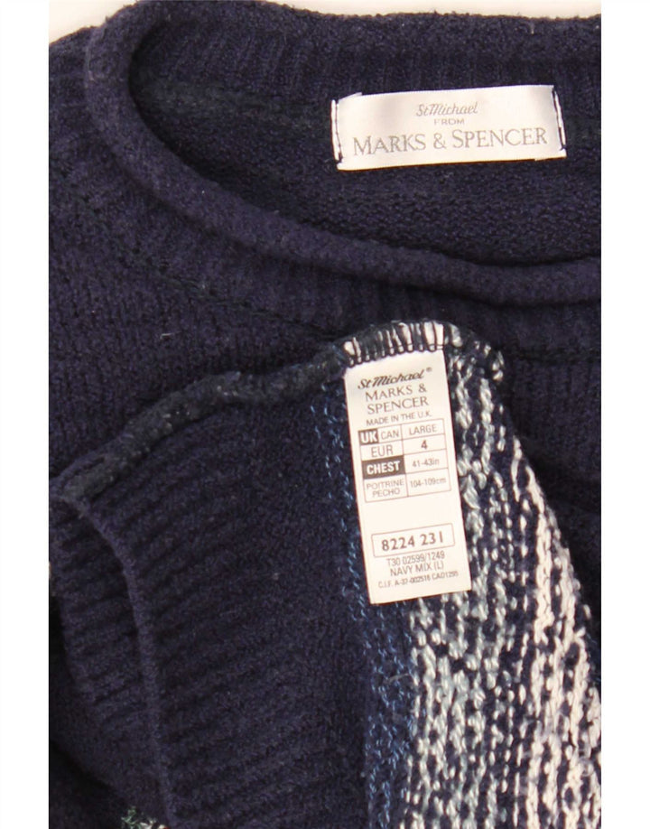 Marks & Spencer Herren-Pullover mit Rundhalsausschnitt, Größe L, Marineblau, Fair Isle-Muster