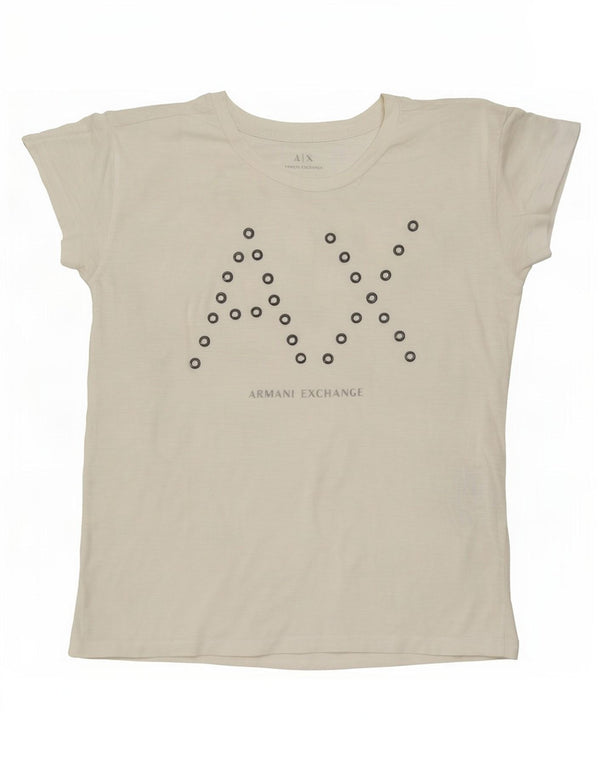 Armani Exchange Damen Übergroßes grafisches T-Shirt-Oberteil UK 6 XS Weiße Baumwolle