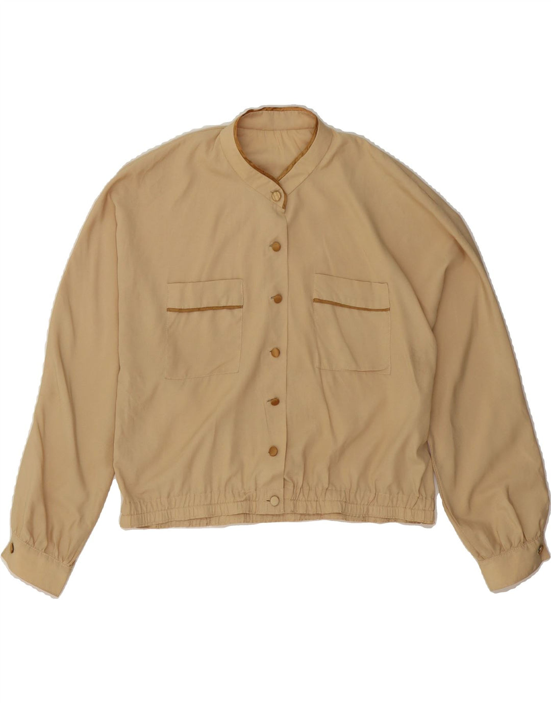 VINTAGE Womens Crop Shirt Blouse UK 14 Medium Beige Rayon Vintage Vintage and Second-Hand Vintage from Messina Hembry 