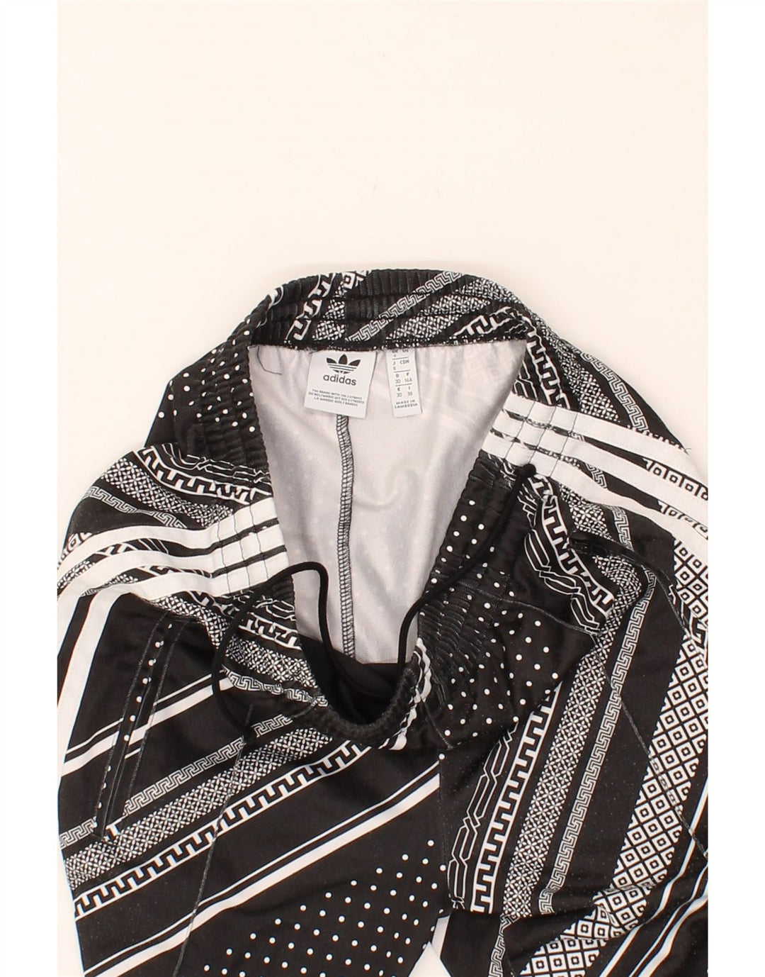 ADIDAS Womens Abstract Pattern Tracksuit Trousers UK 4 XS Black Polyester Vintage Adidas and Second-Hand Adidas from Messina Hembry 