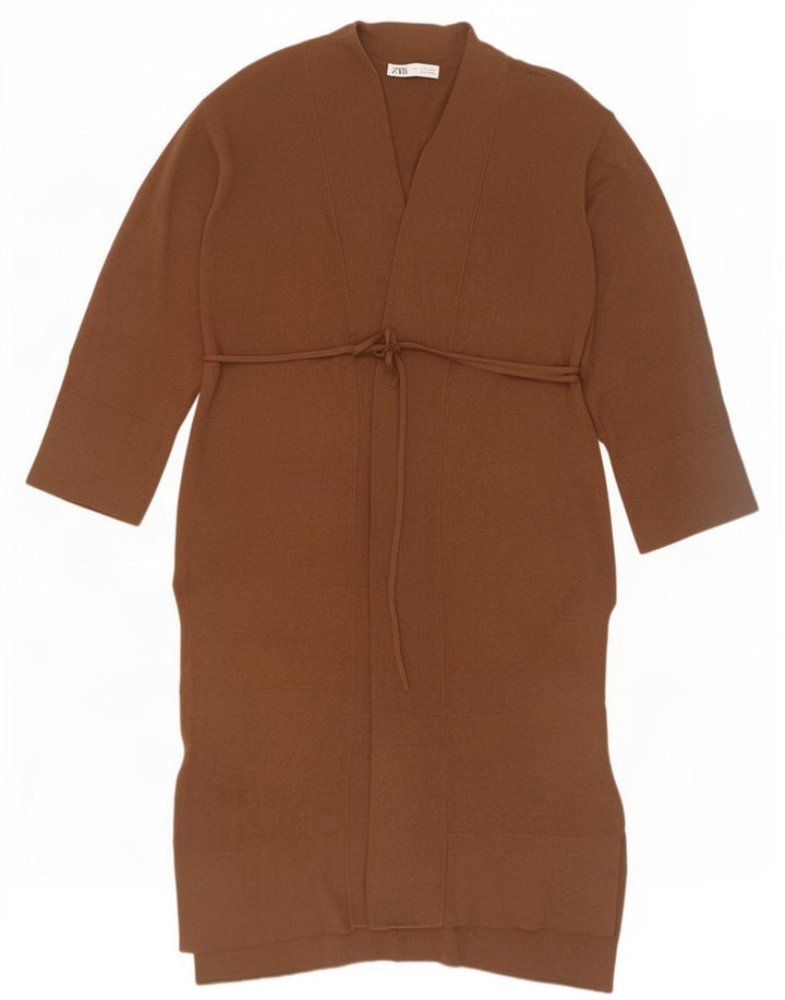 Zara Damen-Strickjacke, übergroß, lang, Gr. 10, Größe S, braun, Polyester
