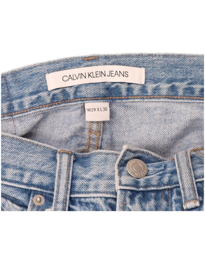 CALVIN KLEIN Damen Graphic Straight Jeans W29 L25 Blaue Colourblock-Baumwolle