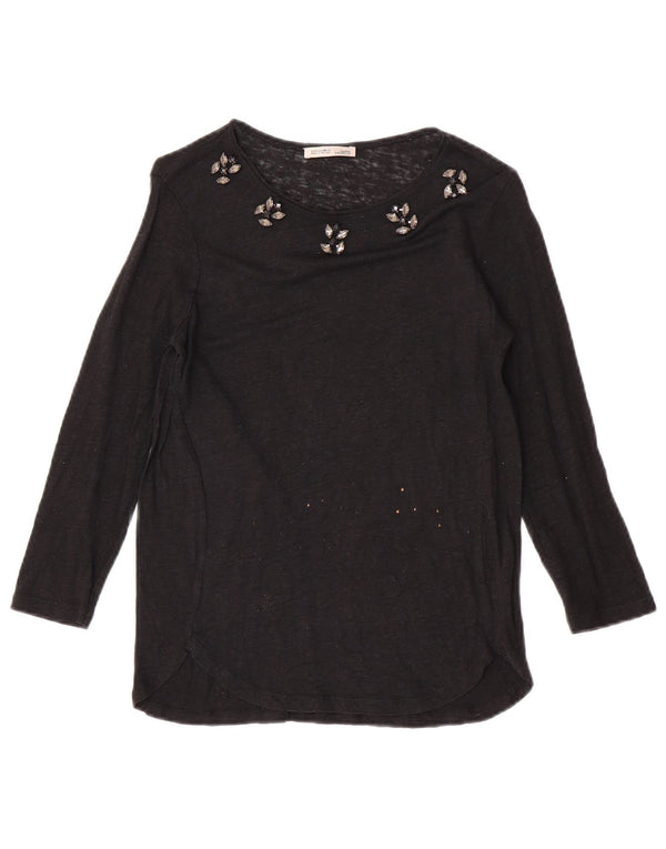 Zara Damen Top 3/4 Ärmel UK 10 Small Schwarz