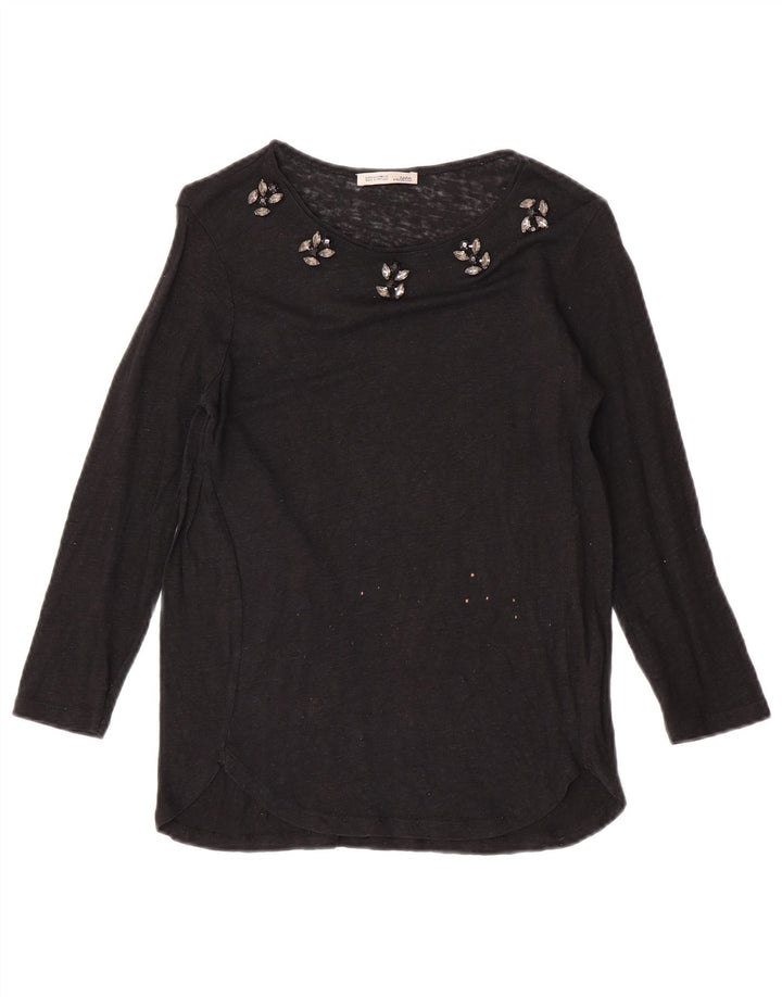 Zara Damen Top 3/4 Ärmel UK 10 Small Schwarz