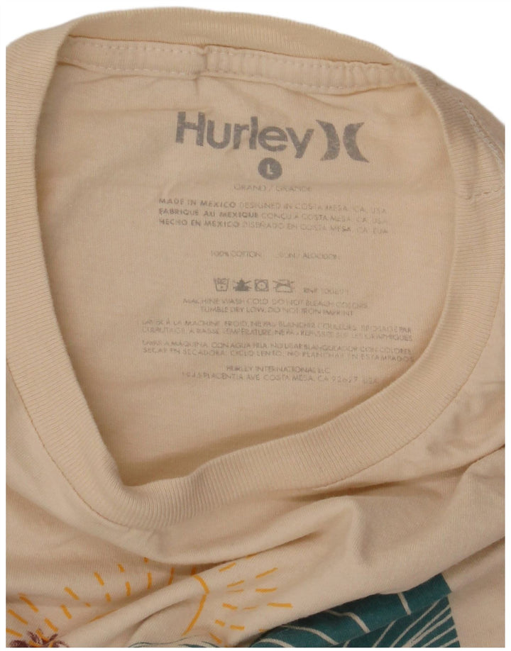 Hurley Herren-T-Shirt mit Grafik, Größe L, cremefarbene Baumwolle
