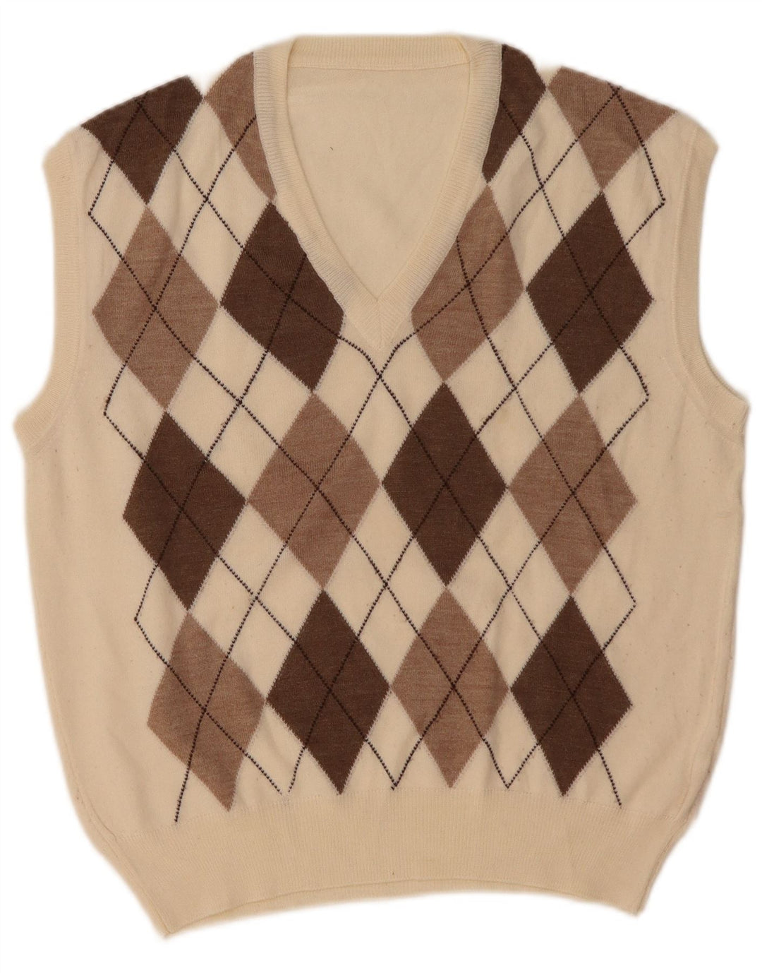 VINTAGE Herren Weste Tank Top Mittelweiß Argyle/Diamond Wool