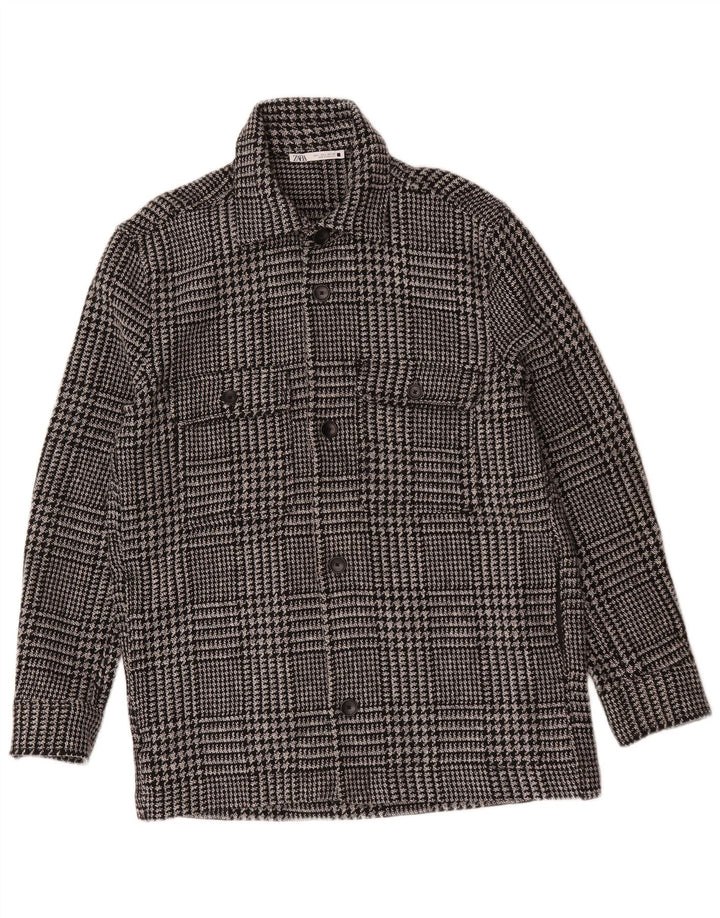 Zara Herren-Utility-Jacke, großes, schwarzes Hahnentritt-Polyester