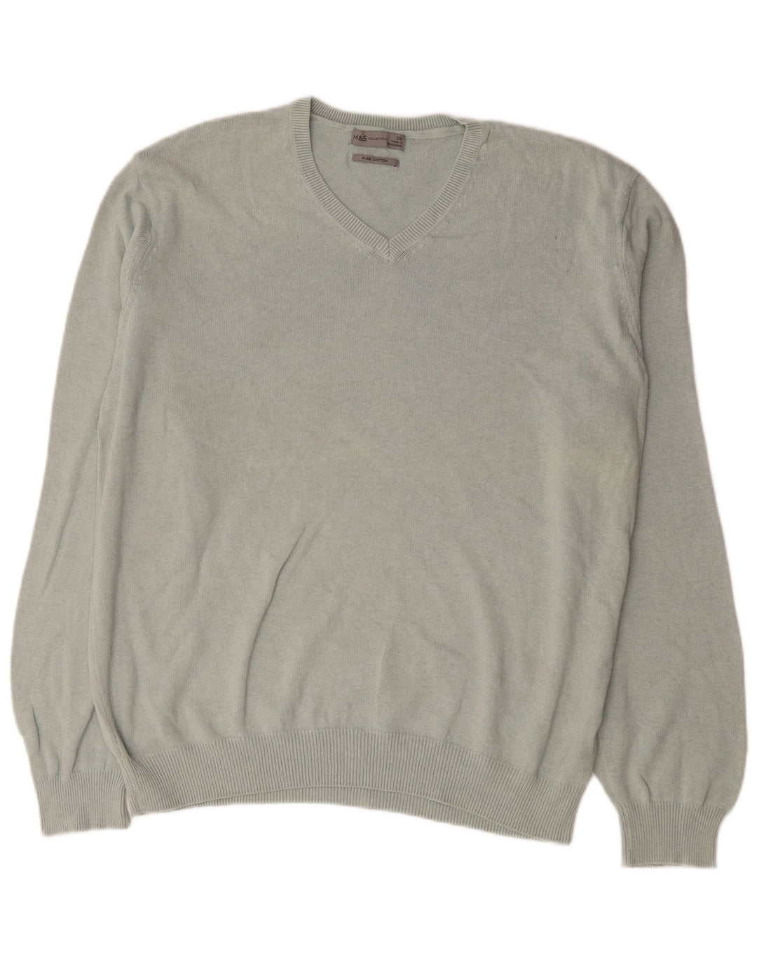 Marks & Spencer Herren-Pullover mit V-Ausschnitt, 2XL, graue Baumwolle