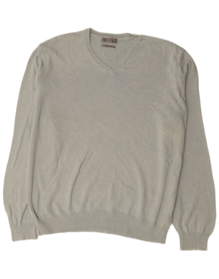 Marks & Spencer Herren-Pullover mit V-Ausschnitt, 2XL, graue Baumwolle