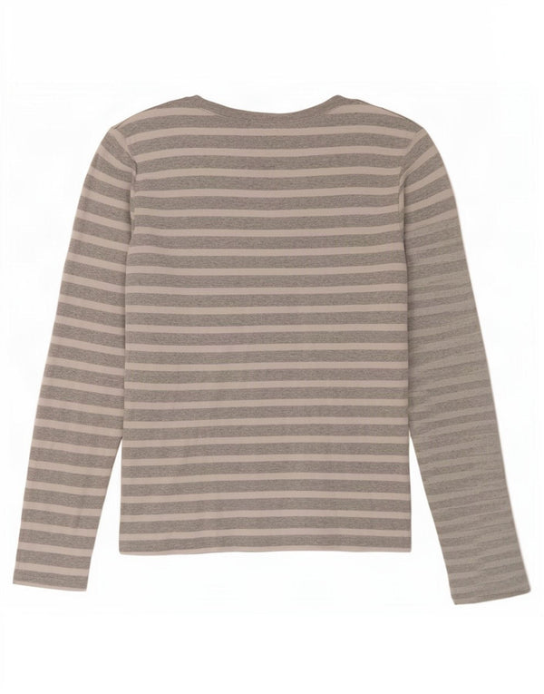 Polo Ralph Lauren Damen Top Langarm UK 12 Mittelgrau gestreift Baumwolle