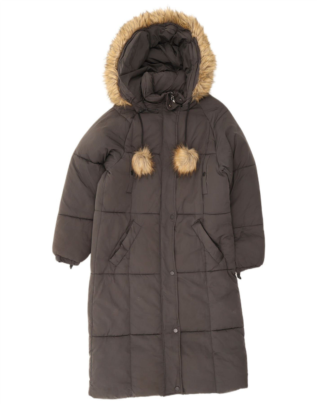 Zara Damen-Kapuzen-Übergröße, gepolsterter Mantel, UK 6, XS, Grau, Polyester