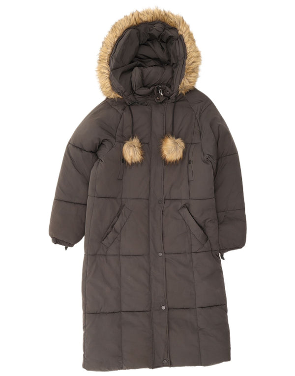 Zara Damen-Kapuzen-Übergröße, gepolsterter Mantel, UK 6, XS, Grau, Polyester