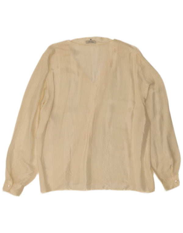 Vintage Damen Langarm Bluse Top IT 48 XL Gelb Nadelstreifen Acetat
