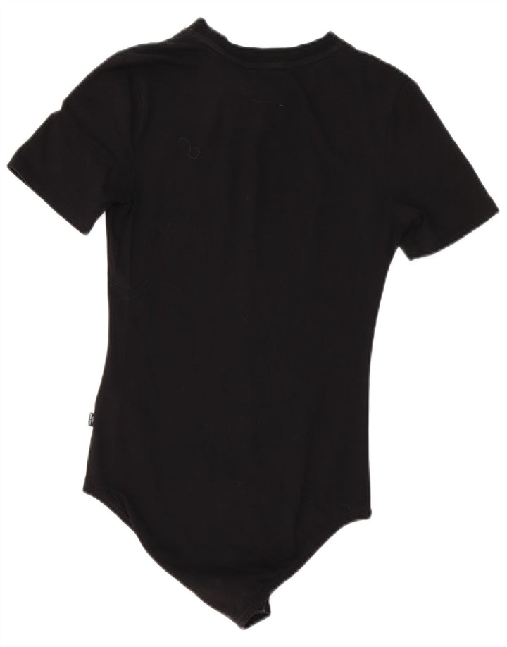 PUMA Womens Graphic Bodysuit UK 10 Small Black Cotton