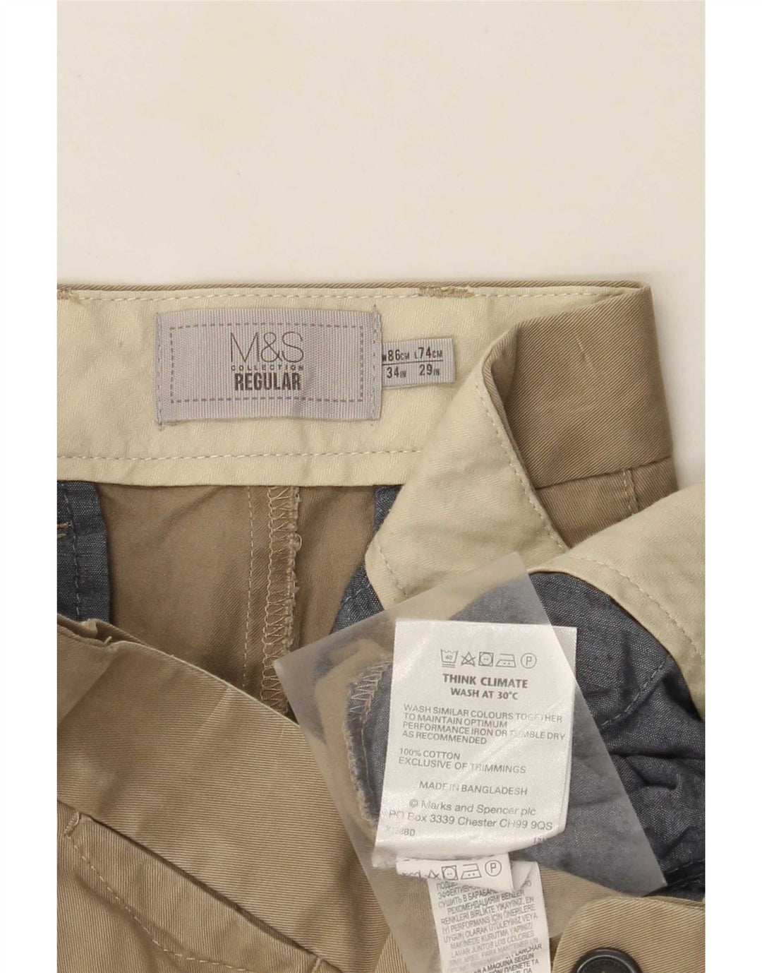 Marks & Spencer Herren-Chinohose, normal, W34, L29, Khaki, Baumwolle