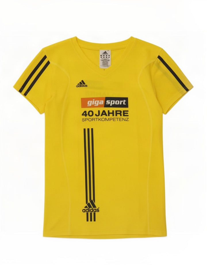 Adidas Damen Climalite Graphic T-Shirt Top UK 10 Small Gelb Polyester