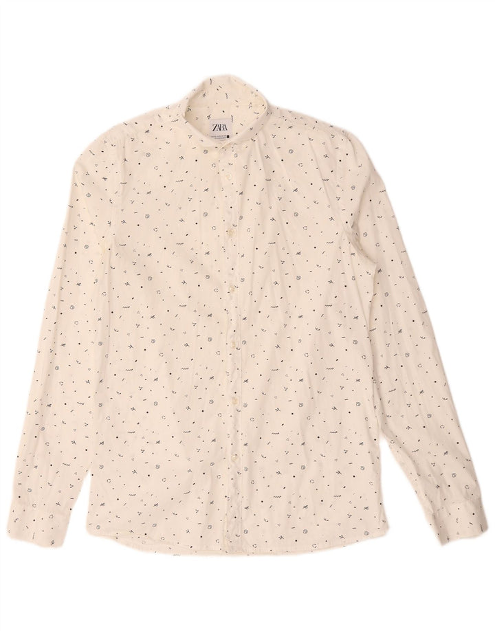 Zara Herren-Hemd mit abstraktem Muster, Super Slim Fit, Größe S, Weiß