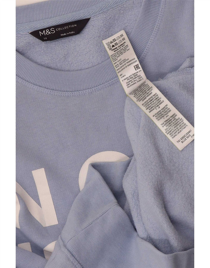Marks & Spencer Damen Grafik-Sweatshirt-Pullover UK 14 Large Blaue Baumwolle