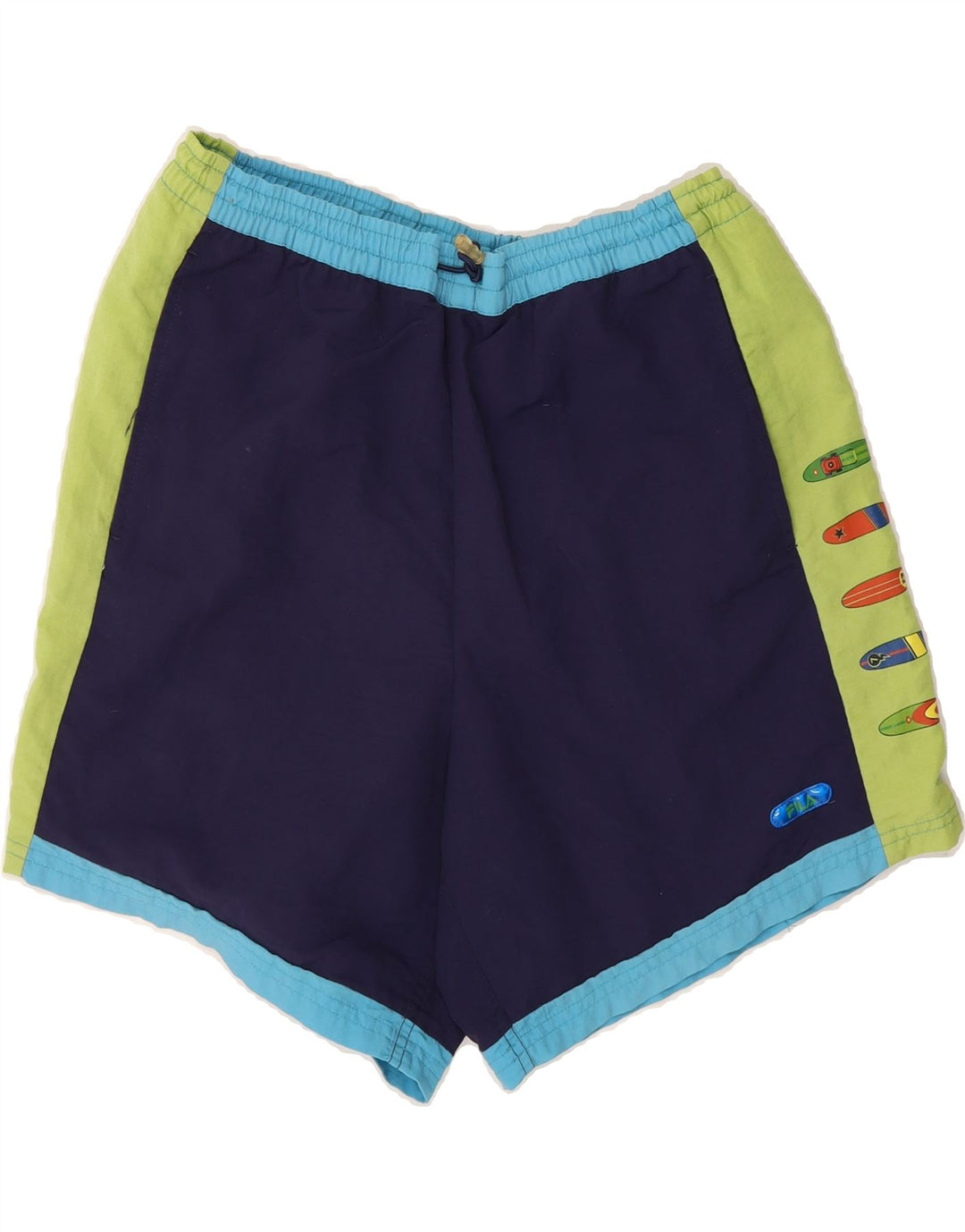 FILA Mens Graphic Sport Shorts IT 46/48 Small Blue Colourblock Polyamide Vintage Fila and Second-Hand Fila from Messina Hembry 