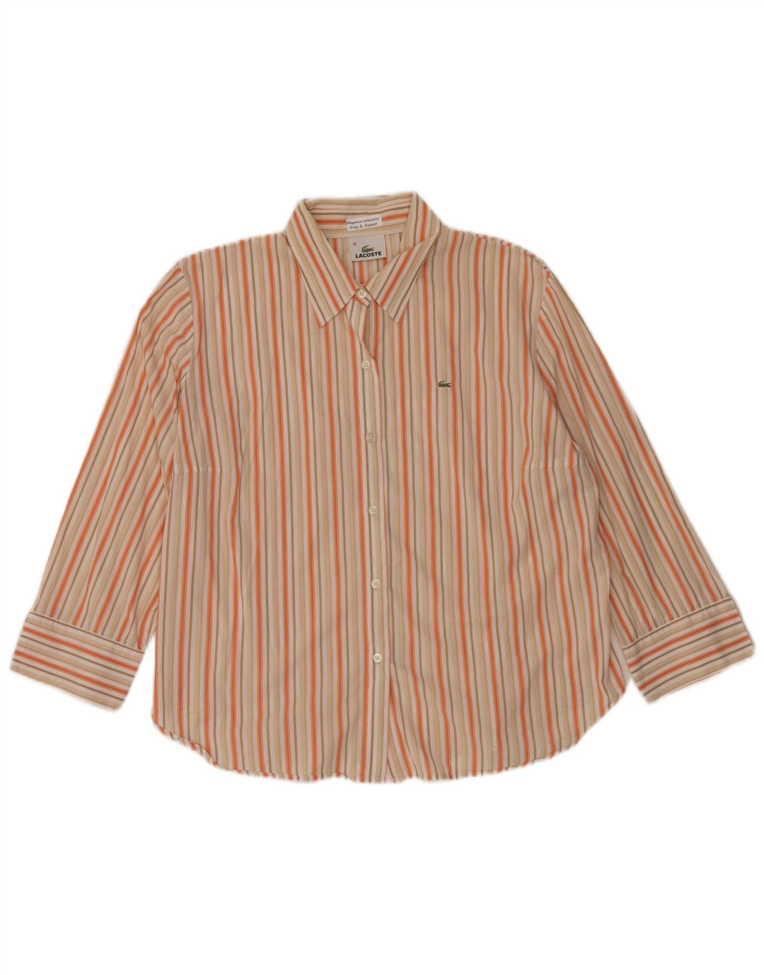 Lacoste Damen-Hemd, Größe 46, XL, beige Nadelstreifen-Baumwolle
