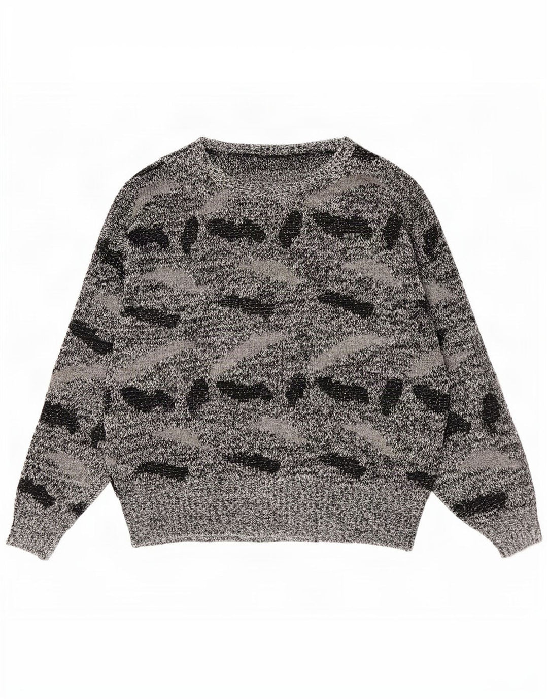 Vintage Damen Pullover mit abstraktem Muster und U-Boot-Ausschnitt, UK 20 2XL Schwarz