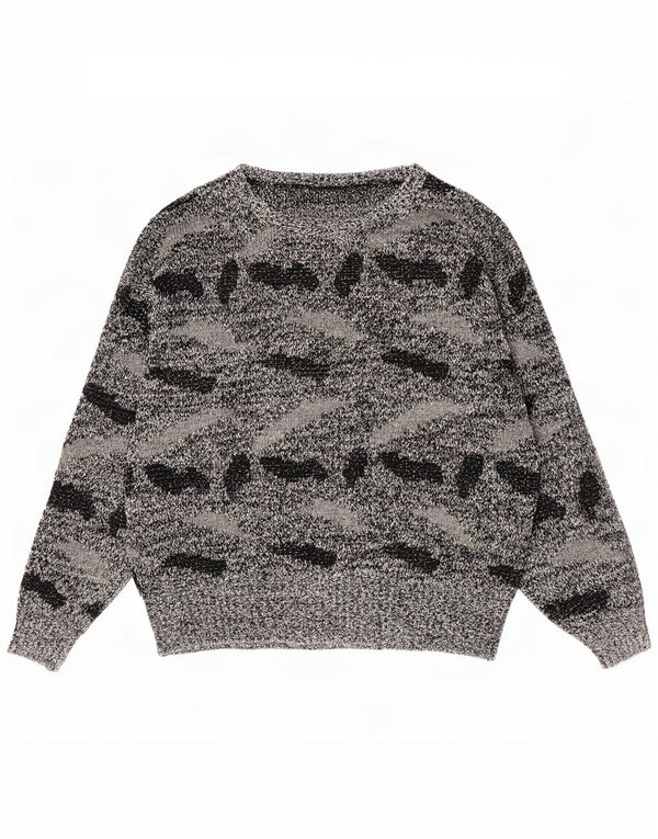 Vintage Damen Pullover mit abstraktem Muster und U-Boot-Ausschnitt, UK 20 2XL Schwarz