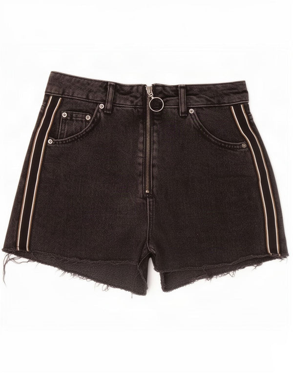 Topshop Damen Mom Denim Shorts UK 8 Small W26 Schwarze Baumwolle