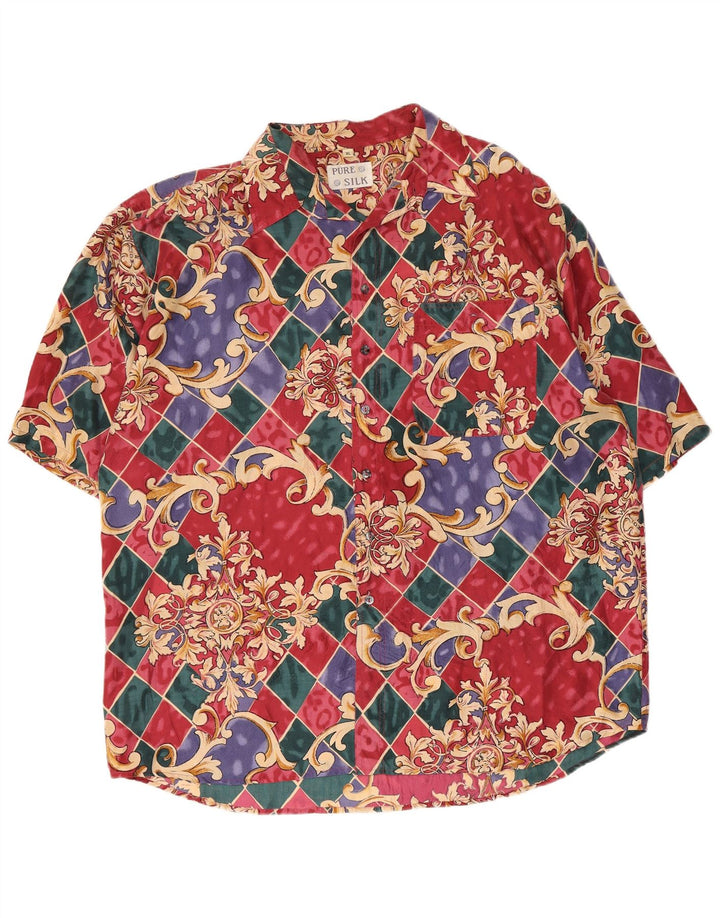 Vintage Herren Kurzarmhemd XL Mehrfarbige geometrische Seide