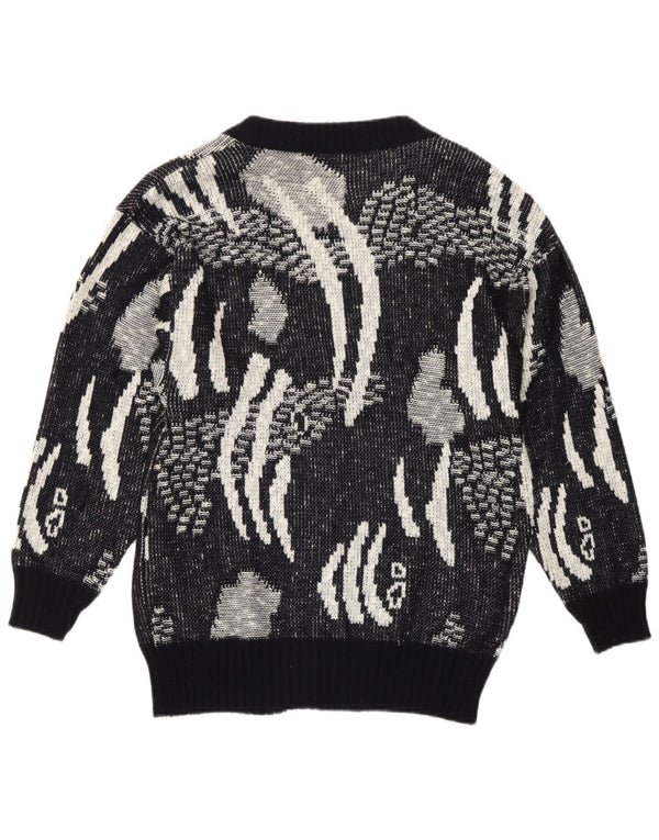Vintage Damen Cardigan Pullover IT 42 Medium Schwarz Geometrisch Polyacryl