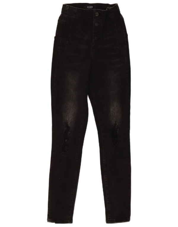 Guess Damen Bonny Distressed Skinny Jeans W25 L27 Schwarze Baumwolle