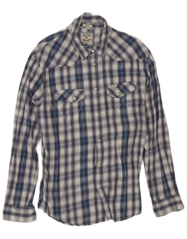 Wrangler Herren-Hemd mit normaler Passform, XL, blau kariert, Baumwolle