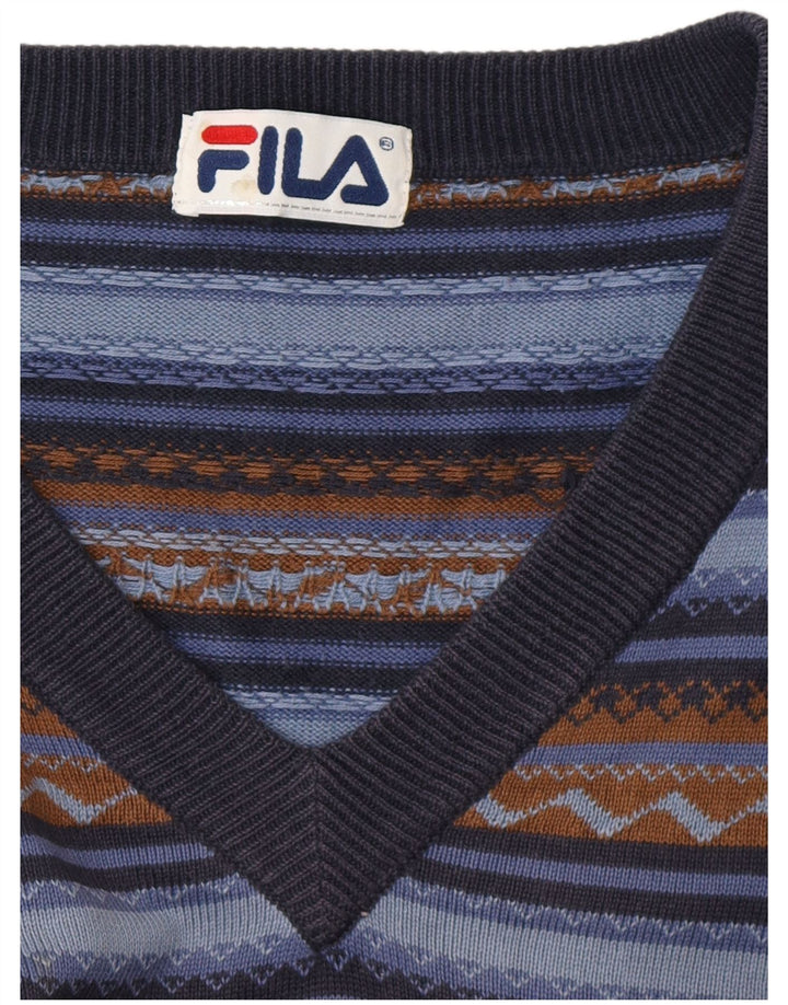 Fila Herren-Pullover mit V-Ausschnitt, mittelblau gestreift